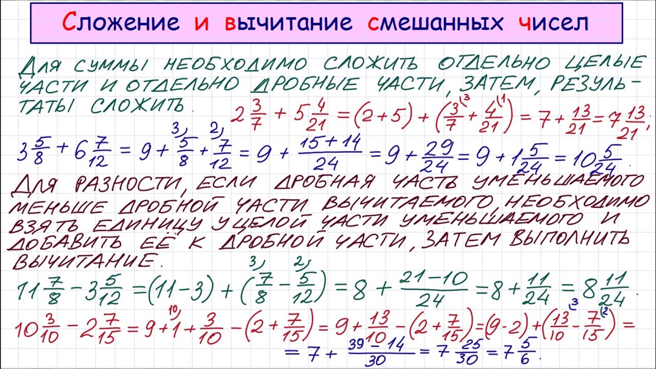 Сложение и вычитание смешанных чисел