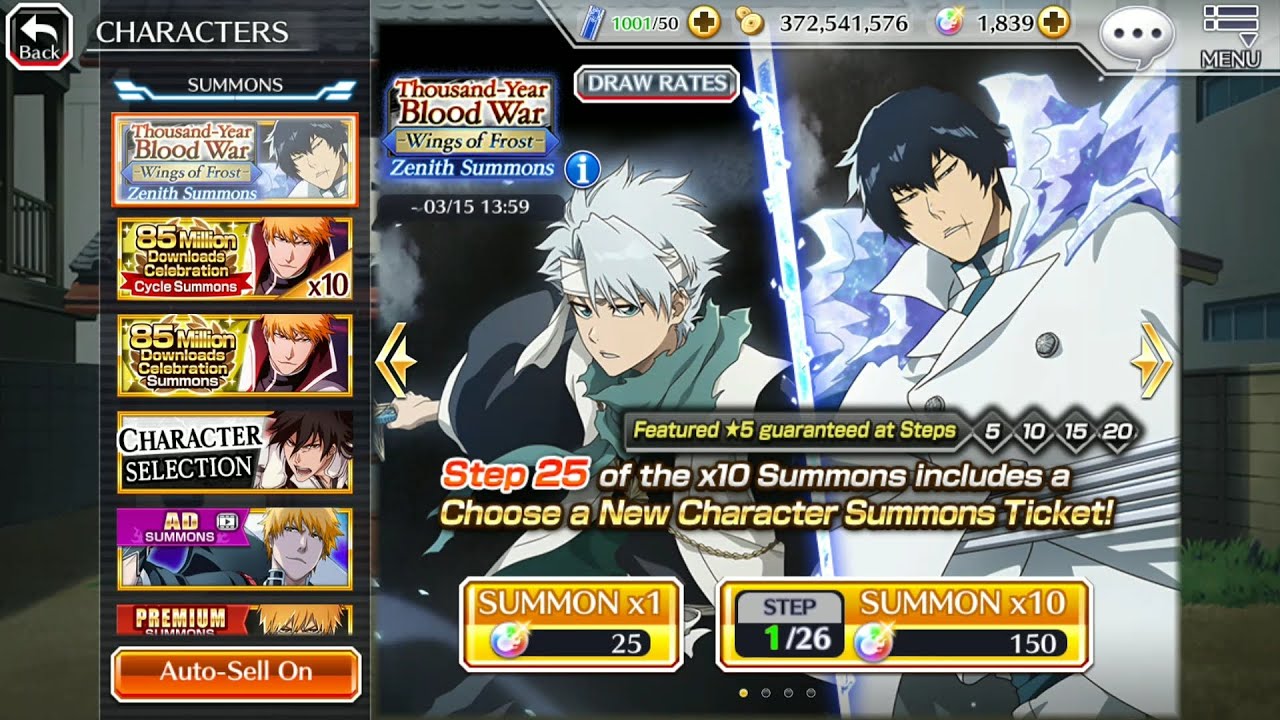 Bleach Brave Souls - Cang Du, Toshiro+TYBW Zenith Summons Wings of Frost