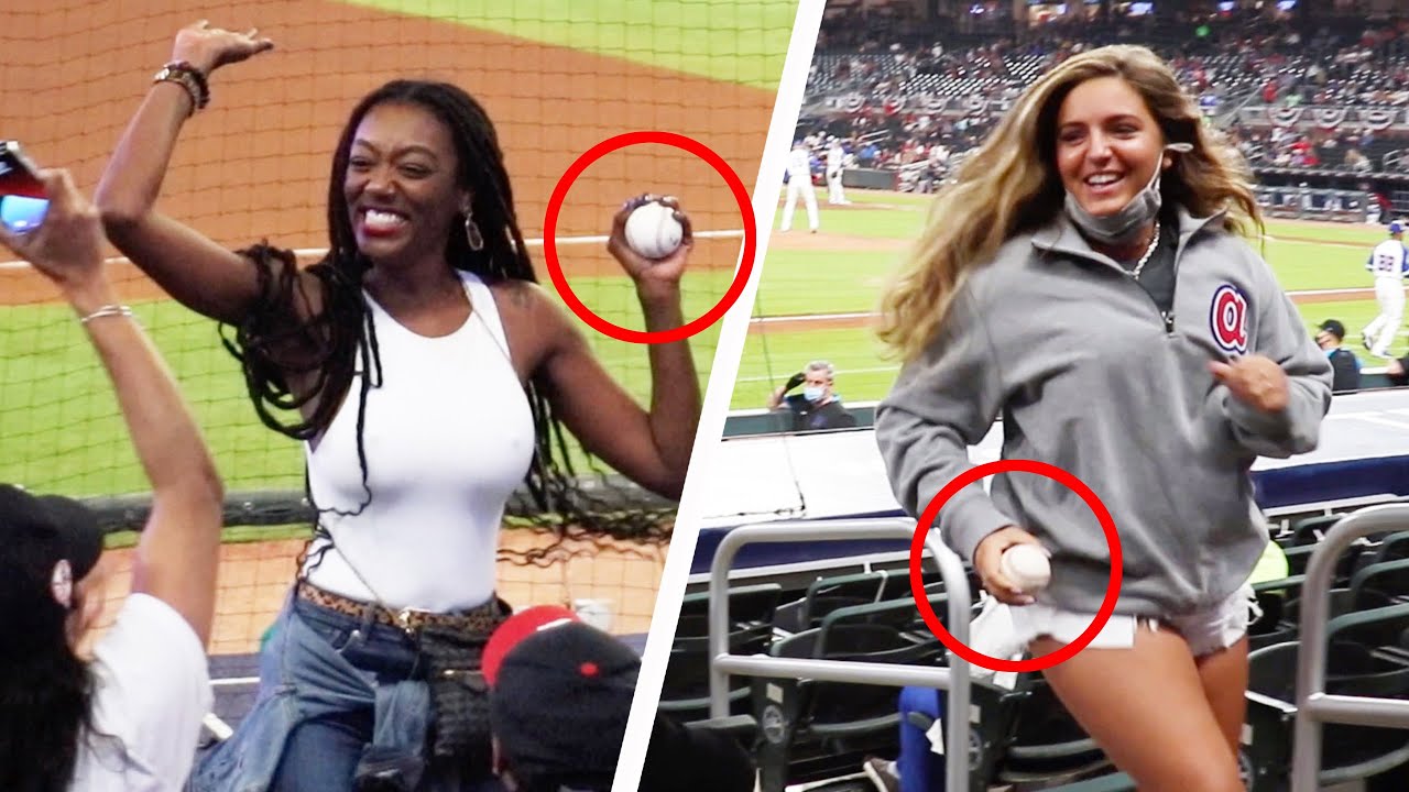 These women got SOOOOO HYPED catching baseballs at Truist Park
