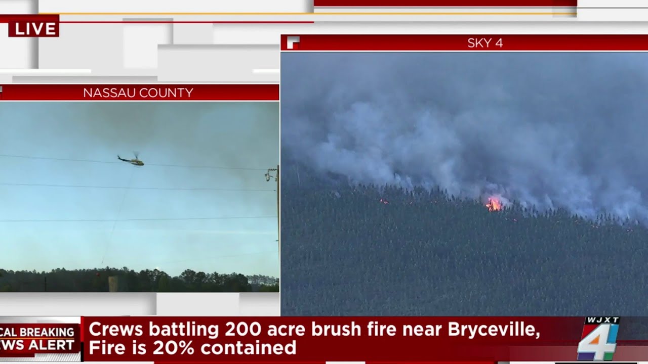 Fire crews battling nearly 200 acre brush fire in Nassau County - YouTube