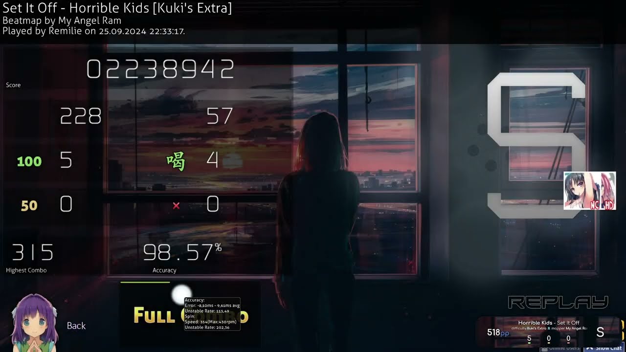 [osu!] Remilie | Set It Off - Horrible Kids [Kuki's Extra]+HDDT | 98.57% 518pp