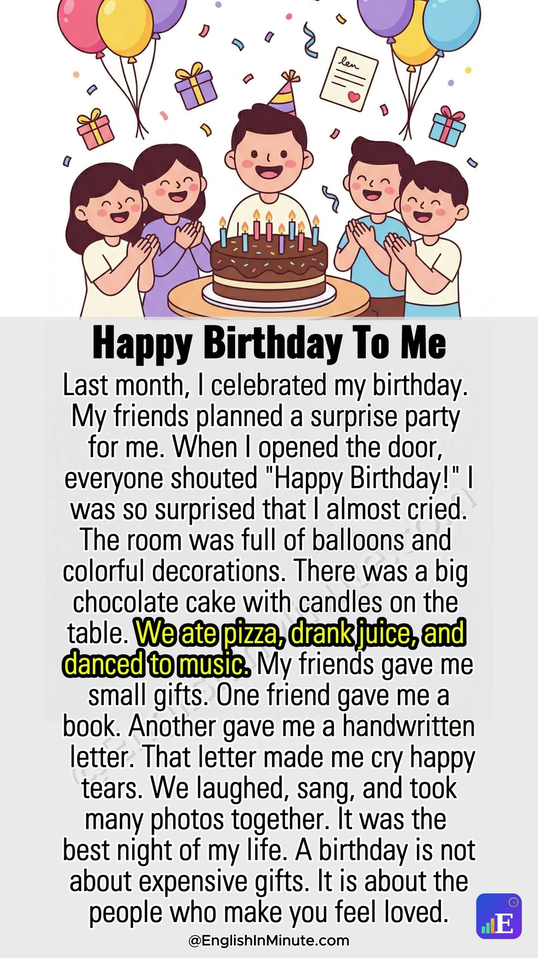 🎂 A Birthday Party | 1-Minute English Reading for Beginners  #learnenglish #englishforbeginners