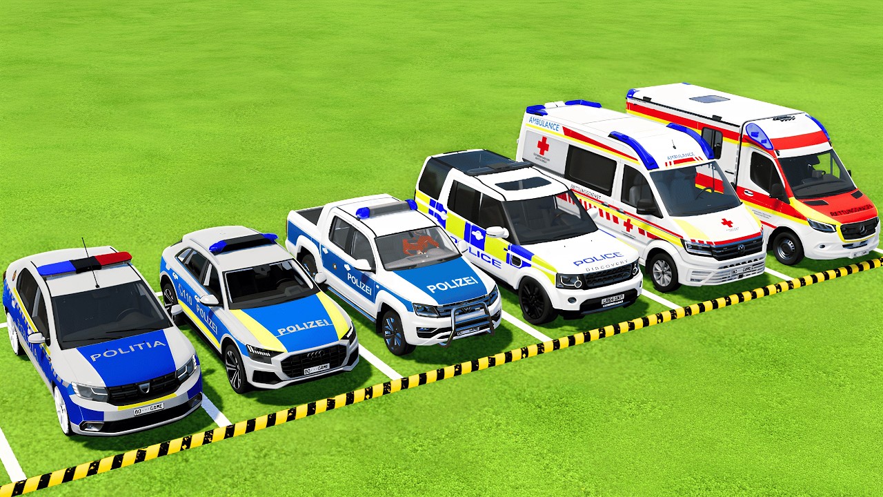 TRANSPORTING ALL POLICE CARS & AMBULANCE EMERGENCY VEHICLES WITH MAN TRUCKS ! Farming Simulator 25