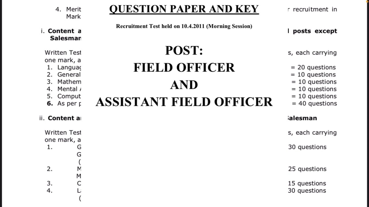 Assistant Field Officer/Salesman  Previous Year Papers/Markfed Previous Paper 