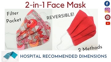 How to Make a Great Fitted REVERSIBLE Face Mask With FILTER POCKET | 2 TYPES