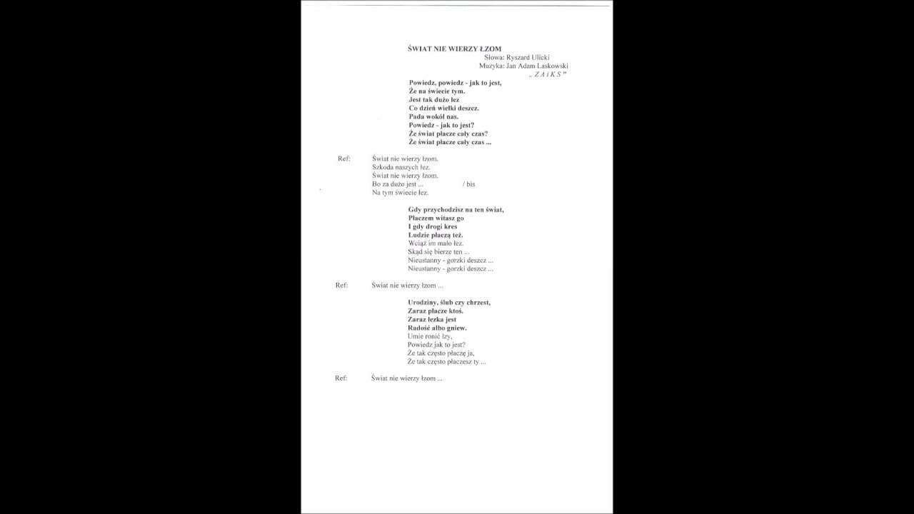 Janusz Laskowski świat Nie Wierzy łzom Tekst