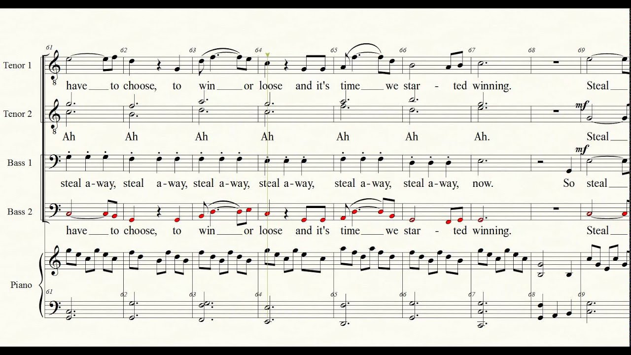 steal away ttbb piano bass staff line youtube steal away sheet music