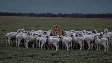 The lion is in trouble surrounded by sheep. #AI #Sora #OpenAI
