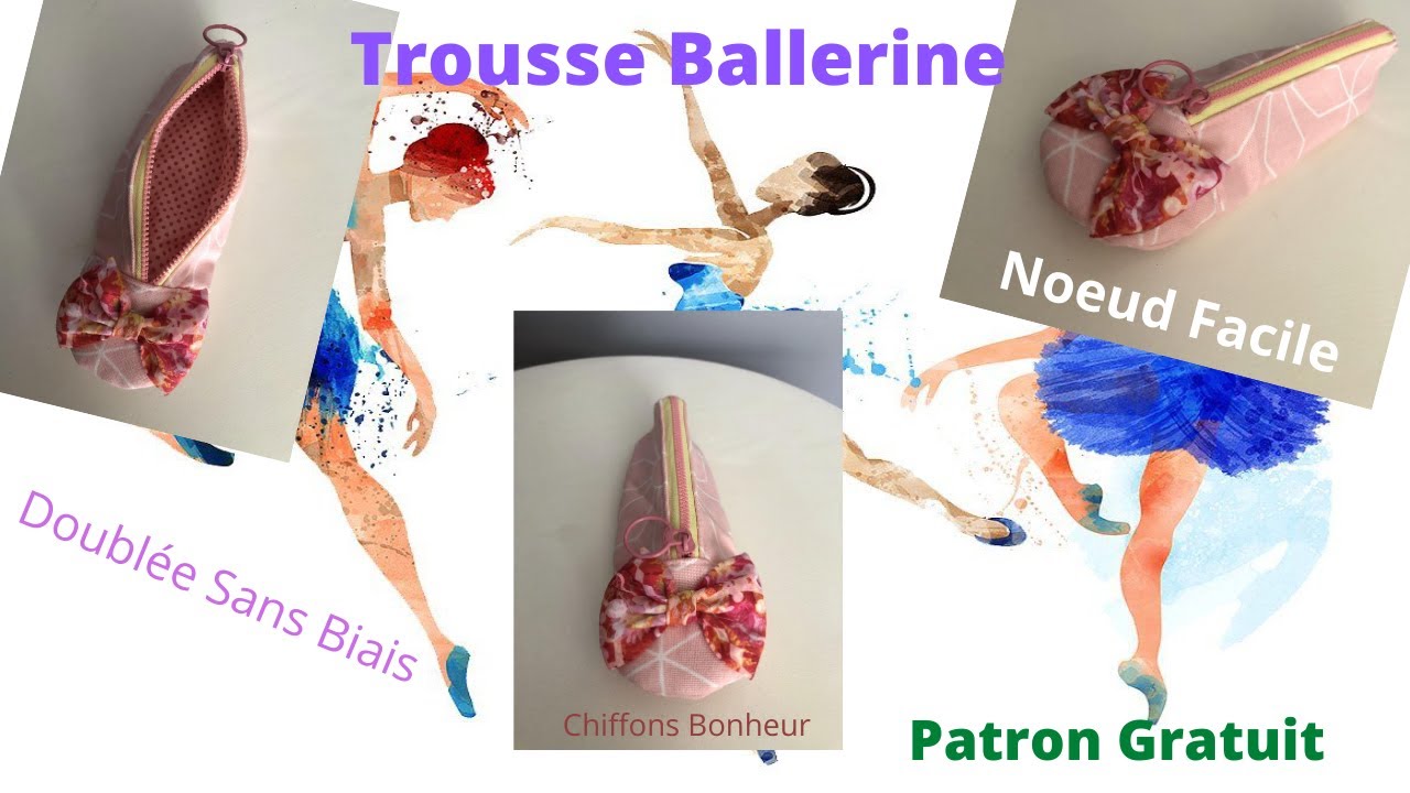 trousse ballerine facile avec zip & noeud en tissus et doublée sans biais