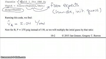 Using fzero to solve the SRK EoS
