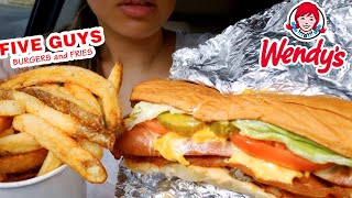 ASMR FIVE GUYS HOT DOG FRIES CAR MUKBANG WENDY'S CHILI CHEESE  REAL EATING SOUNDS 먹방 Twilight SHOW