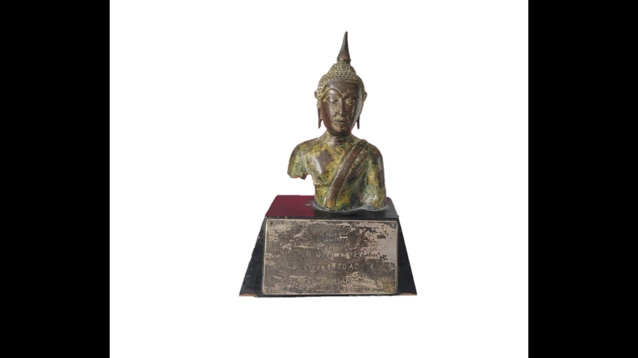 Antique 14th Century Buddha Bust Gilt Bronze U Thong Dynasty