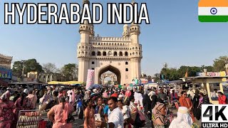 Hyderabad, India Charminar Old City Walking Tour 4K హదరబద
