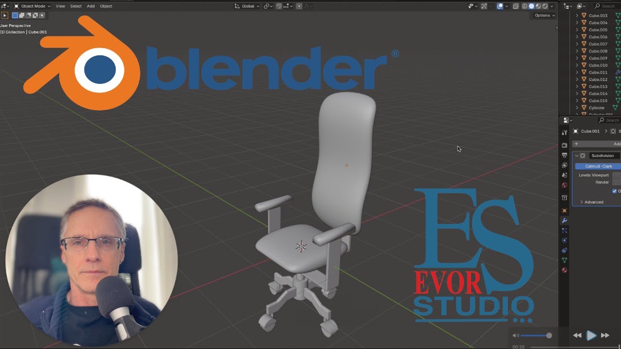 Blender 3D Desk Chair Tutorial #blender3ddesign #blender3dmodeling #3dmodeling #3dmodelingsoftware