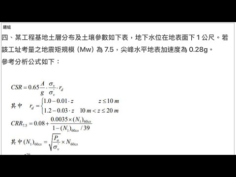 土木技師_基礎工程024—土壤液化潛勢指數PL之計算及判別（#113土技)