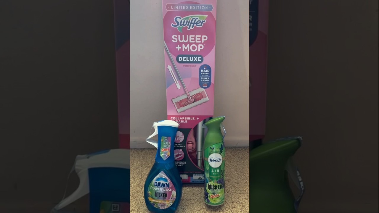 Wicked For Good cleaning products!!! 💚🫧🩷 I’m in love 🥰 I mean they had me at pink Swiffer mop 💕