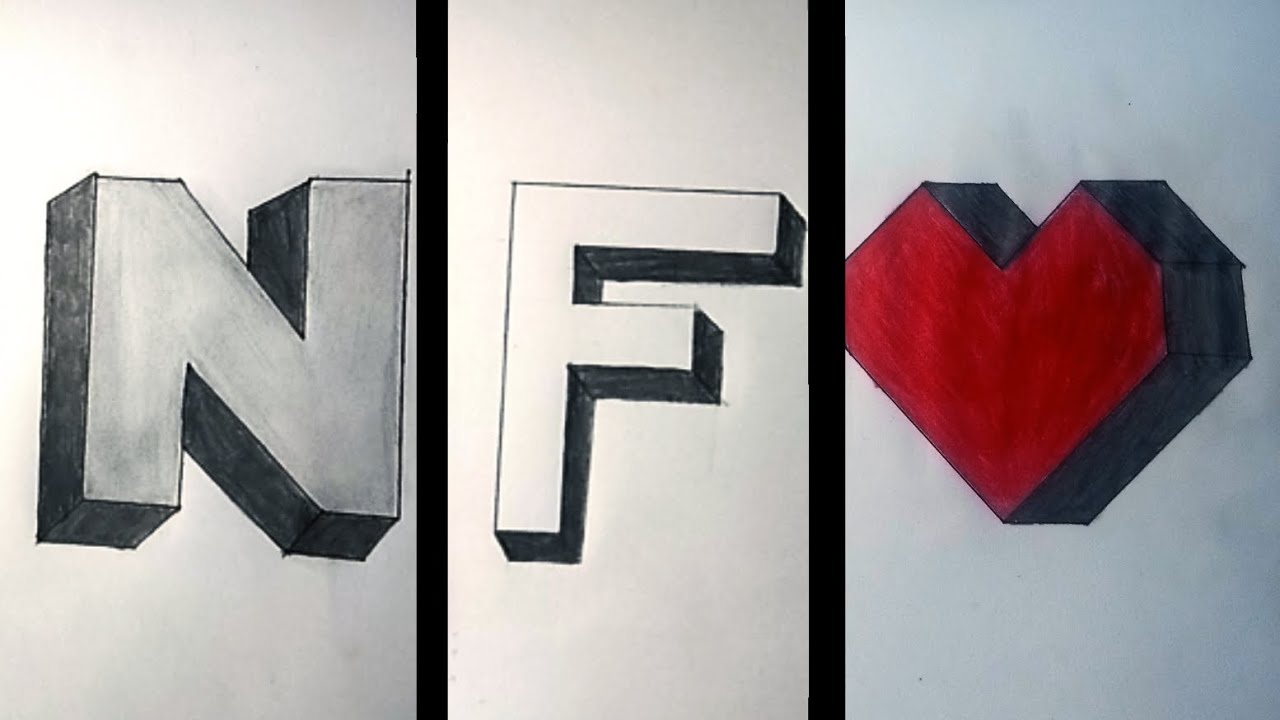 Amazing 3D Letter N, F and Heart Drawing | Easy 3D Art Tutorial | Al-Amin Art |Drawing 