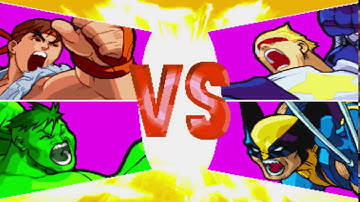 Marvel Super Heros Vs Capcom 5 Ryu Vs Captain Commando And Hulk vs Wolverine