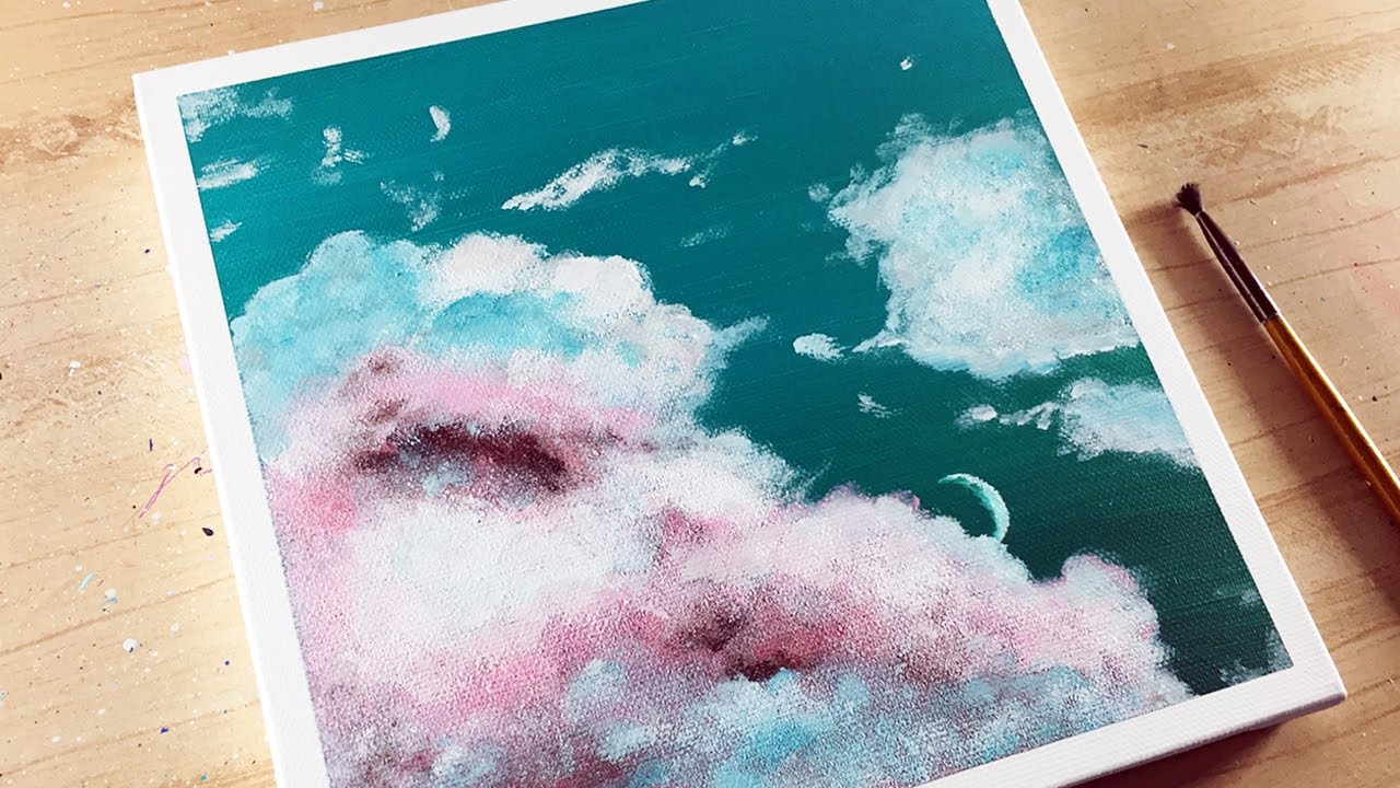 アクリル絵の具で雲を描く方法 スポンジ技法 127 Youtube