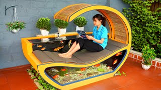 Build cozy resting space with aquarium and relaxing chair