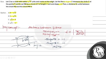 Let C be a circle with radius 10 units and centre at the origin. Let the line x+y=2 in....
