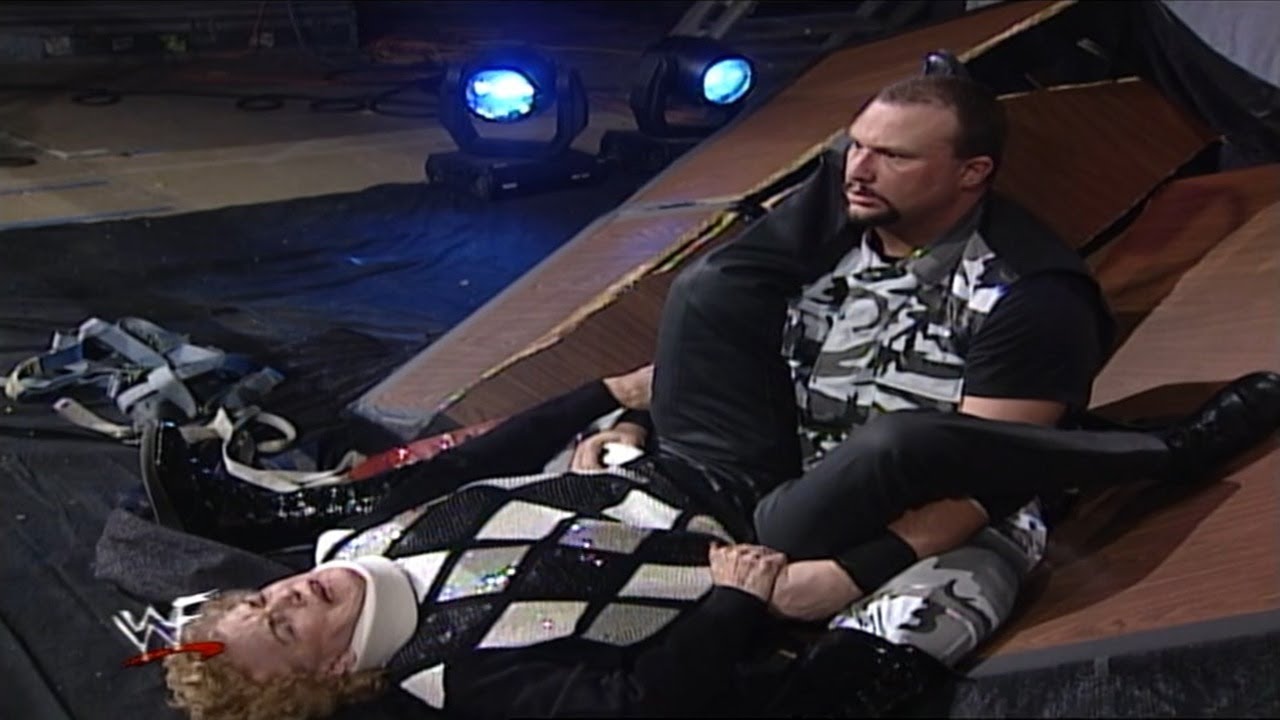 Bubba Ray Dudley Powerbombs Mae Young Off The Stage Through A Table ...