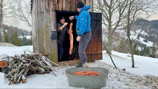 The life of a young family with many children in a snowy mountain village far from civilization