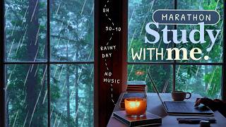 8 HOUR STUDY WITH ME Marathon 🌧️ / Rainy Day In The Forest 🌱🐌 / Rain on Roof / No Music / 50-10 🕯️