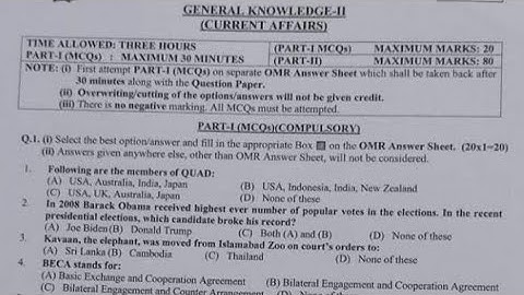 Current Affairs MCQs CSS 2021