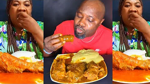 Asmr mukbang turkey pepper soup and pounded yam fufu African food speed eating challenge