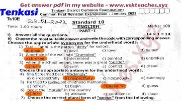 10th std English 1st revision 2023 original question paper with answer key |  Tenkasi
