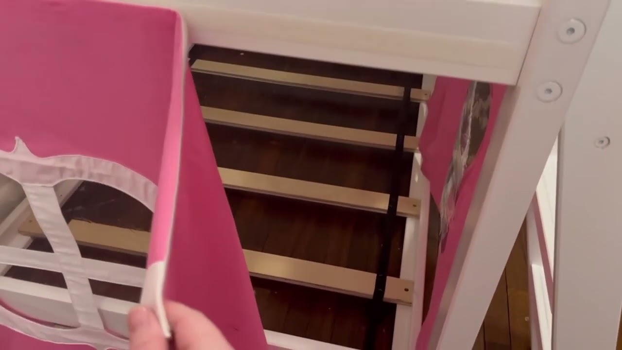 Max & Lily Low Bunk Bed with Slide, Twin Over Twin Bed Frame For Kids With Curtains For Bottom Revie