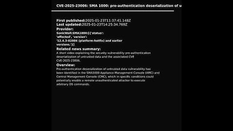 SMA 1000: pre-authentication deserialization of untrusted data (CVE-2025-23006) #shorts