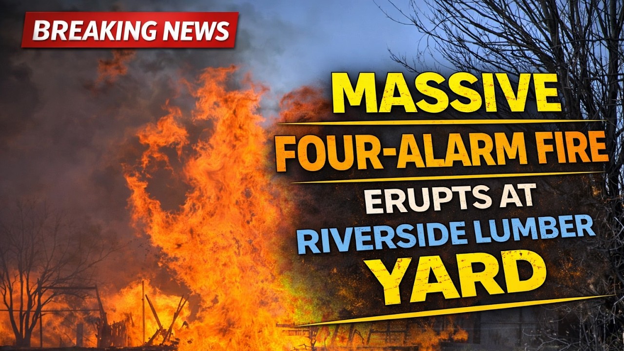 Massive Four Alarm Fire Erupts at Riverside Lumber Yard - YouTube