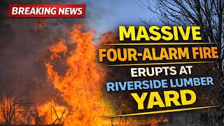 Massive Four Alarm Fire Erupts at Riverside Lumber Yard