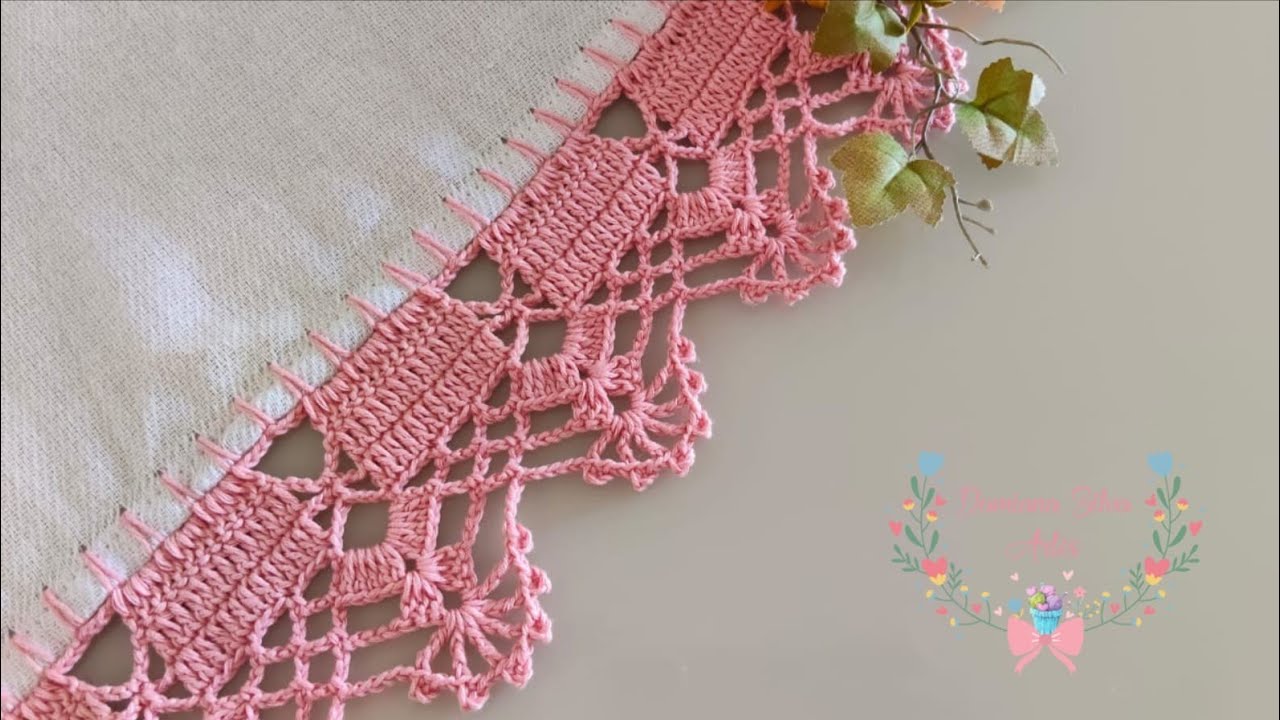 Bico/barradinho de crochê no pano de prato #743 passo a passo