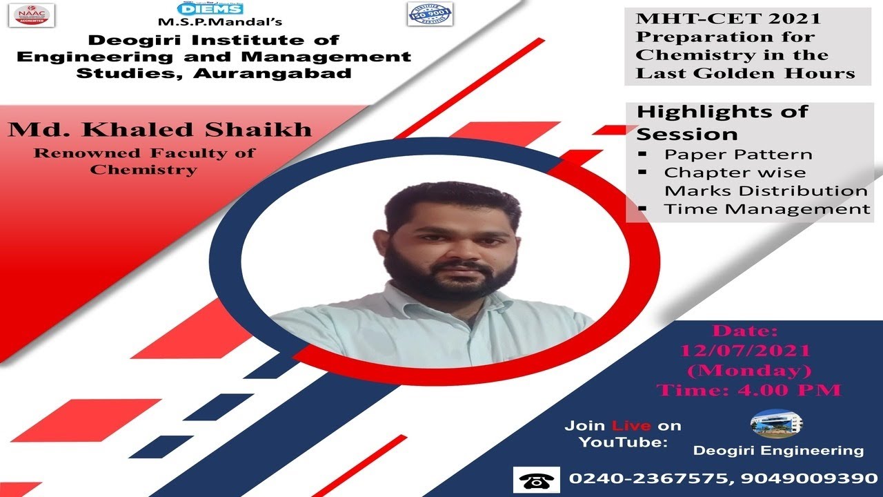 Webinar on "MHT-CET 2021 Preparation for Chemistry in the Last Golden Hours"