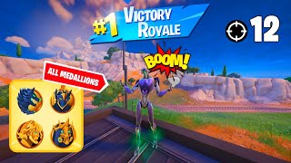 High Elimination Solo Win Gameplay | ALL MEDALLIONS | Fortnite Chapter 5 Season 2 Zero Builds