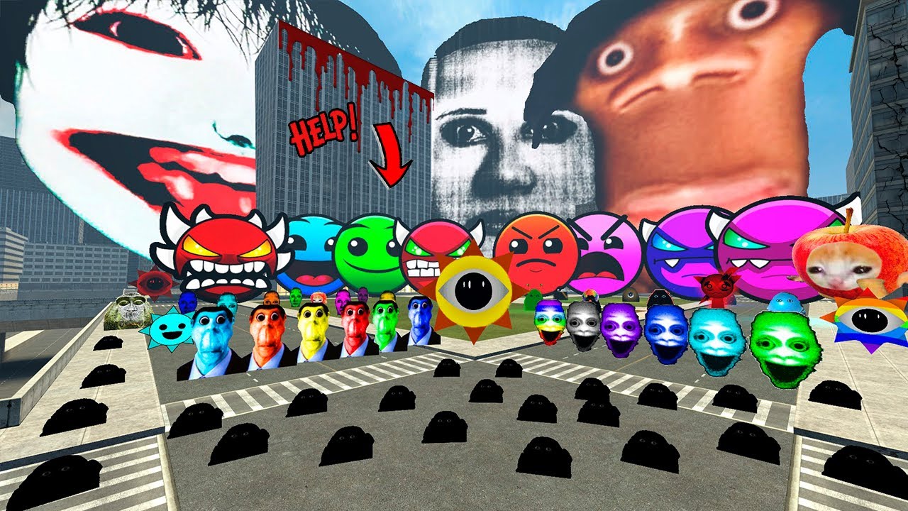 Big Angry Munci Family & Geometry Dash Sprunki Family in Gmod