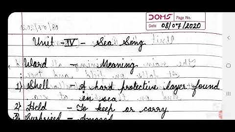 Class 3rd, Subject English 2nd, Unit 4 Sea Song Exercise