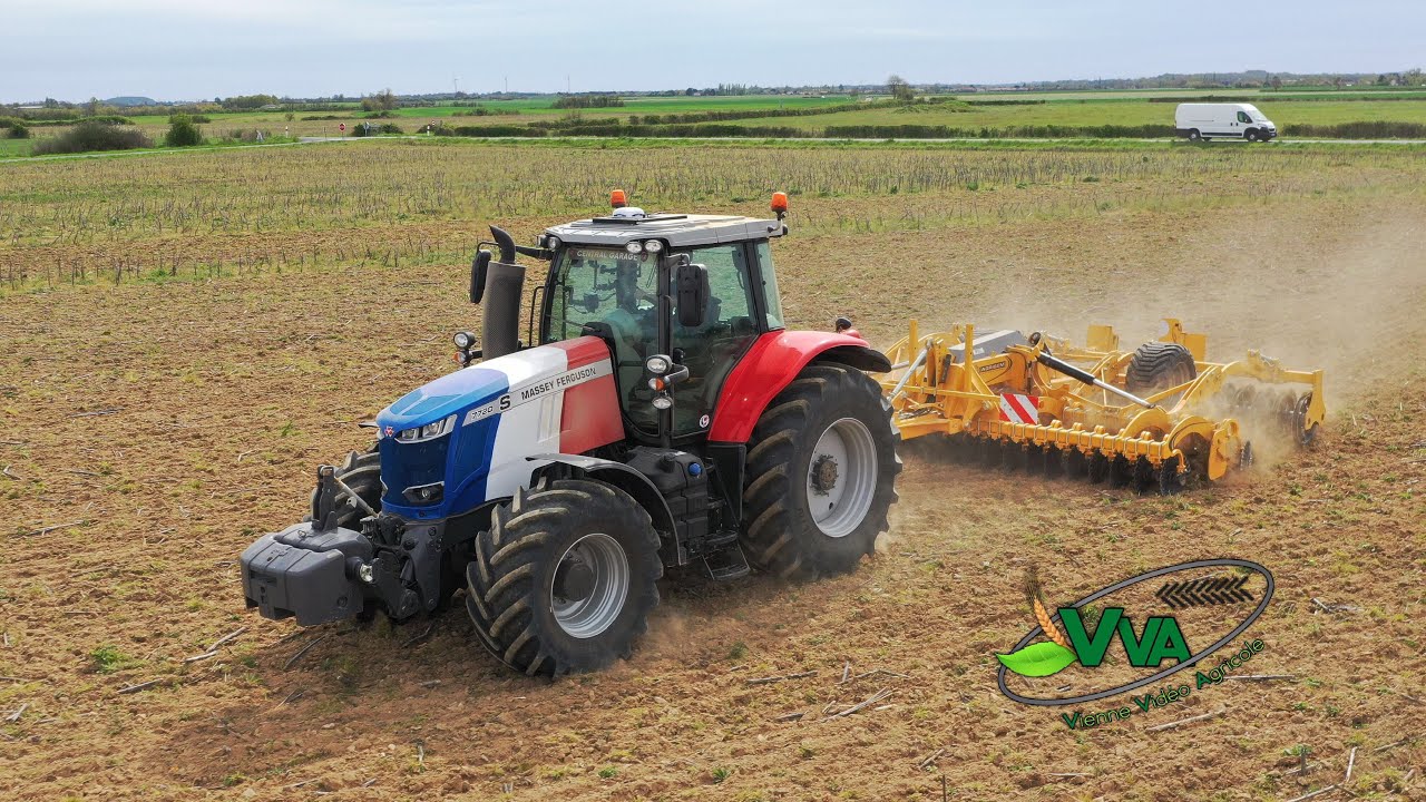 NEW Massey Ferguson 7720 S tricolore 🇫🇷 / Agrisem Disc-O-Mulch Gold 5m au déchaumage 2019