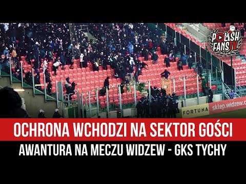 Ochrona wchodzi na sektor gości - awantura na meczu Widzew - GKS Tychy (03.04.2022 r.)