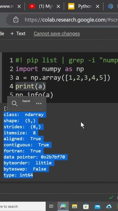 Python NumPy Module Example of the arrary() and the info() methods ...