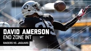 Cb david amerson cuts off the route and snatches qb blake bortles'
pass in end zone! oakland raiders take on jacksonville jaguars during
week 7 o...