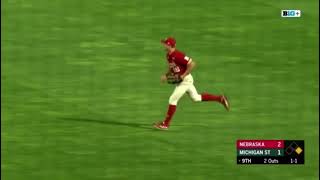 Garrett Anglim Catch Caleb Clark Save Nebraska Husker Baseball defeats Michigan State 5/16/24