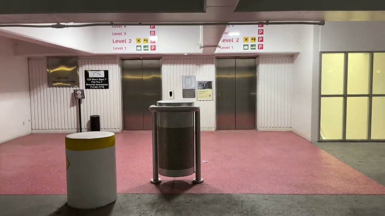 Original ESCO Hydraulic Parking Garage Elevators at Hobby Airport in Houston, TX.