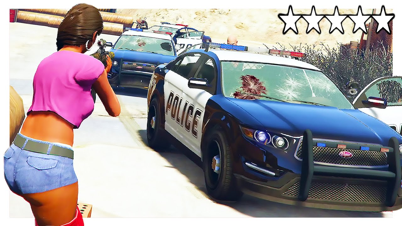 GTA 5 FIVE STAR COP BATTLE at MURRIETA OIL FIELDS + POLICE CHASE + Wanted Level Escape