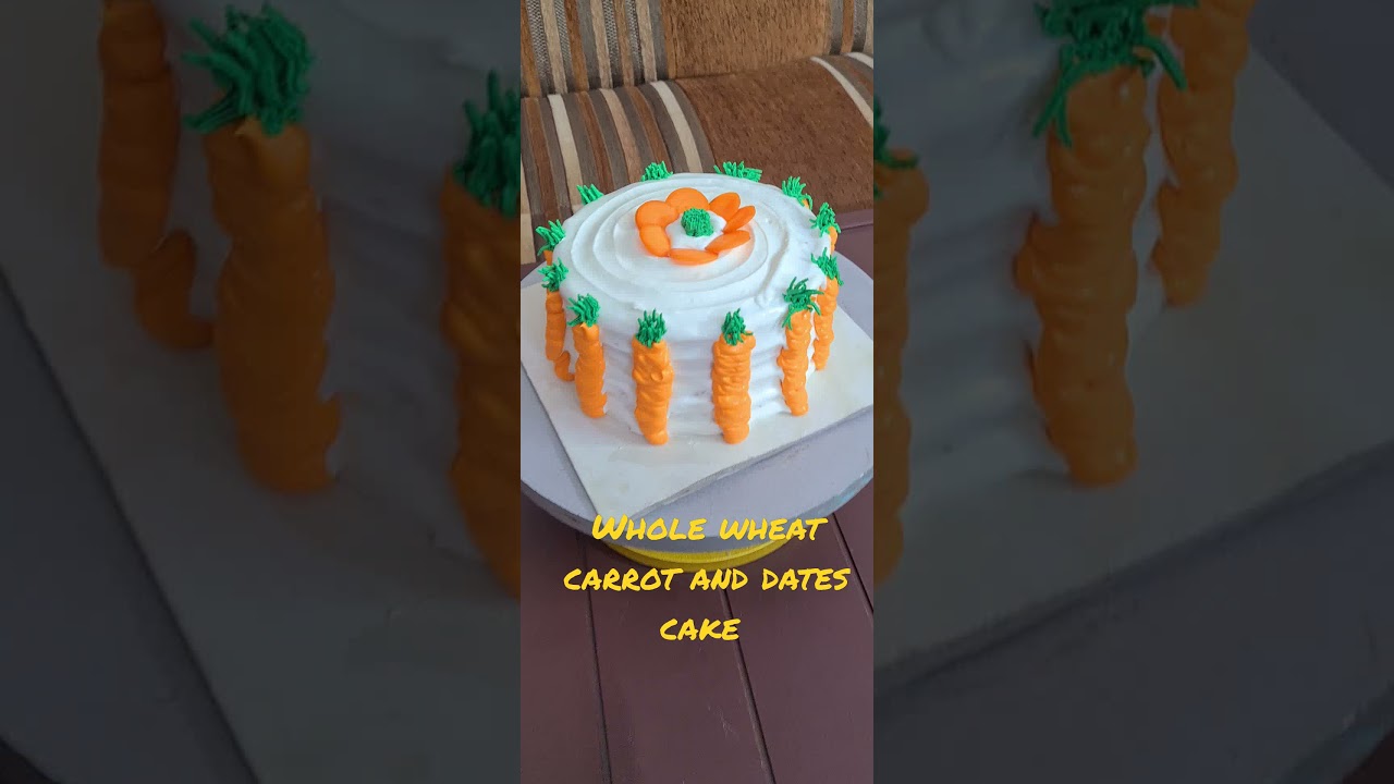 carrot and dates cake with cream cheese frosting made with whole wheat flour and brown sugar