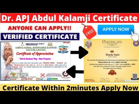 Dr. APJ Abdul Kalam Free Certificate | APJ Abdul Kalam Quiz Certificate | Free Certificate