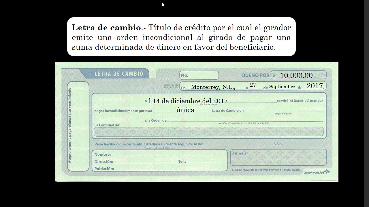 Formato Letra De Cambio Llenado de la letra de cambio. - YouTube